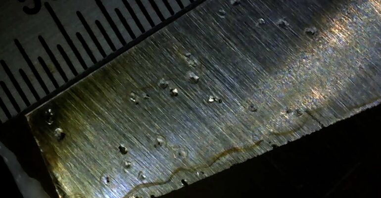 Pitting in 304 SS after polarization to above its pitting potential in 3.5% NaCl solution